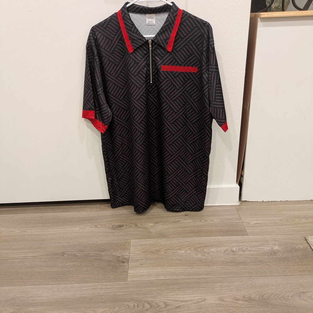 Men's Black and Red Polo Shirt